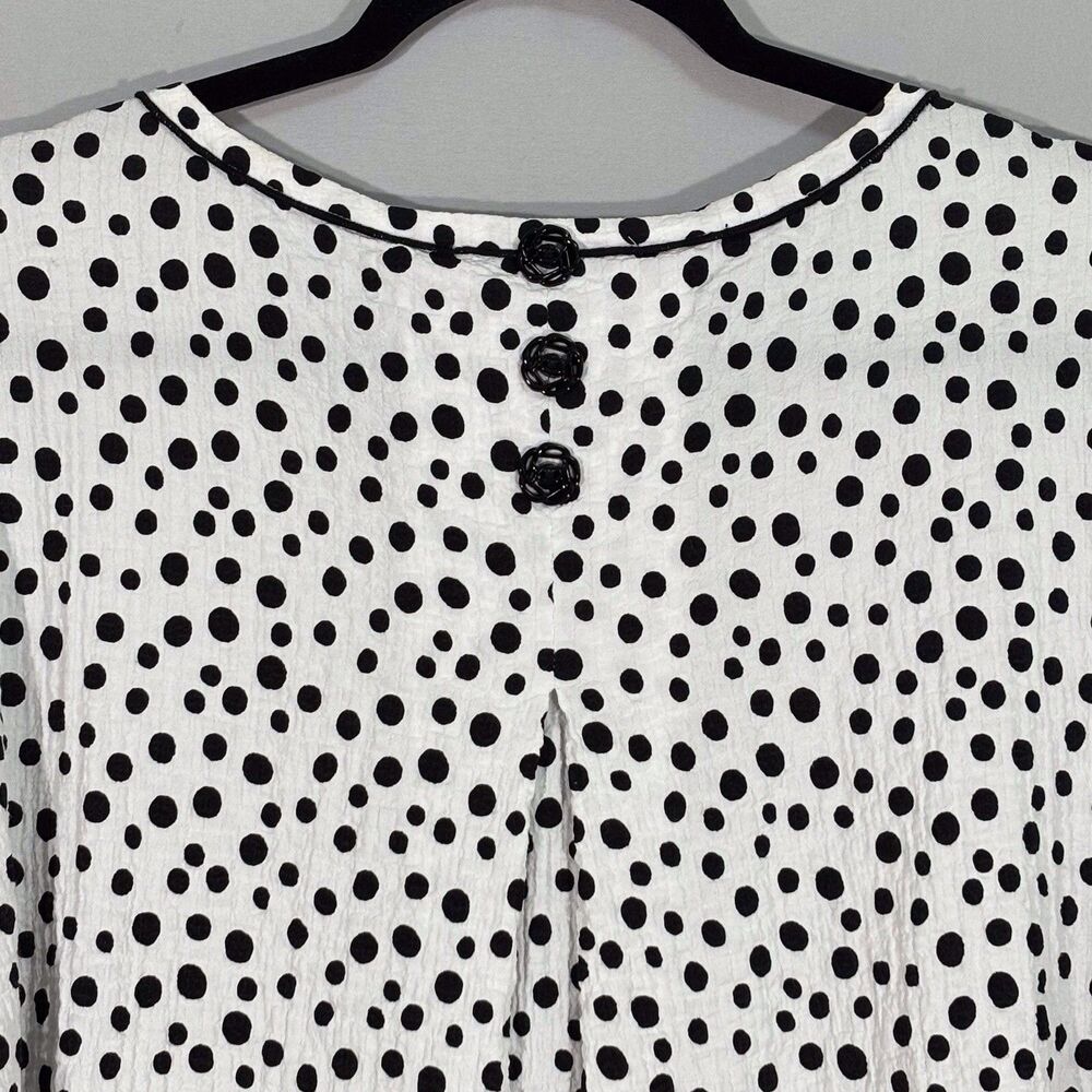 Ali Miles Tunic Top Womens XL White With Black Polka Dots 3/4 Sleeves Hi Low Hem - Picture 4 of 11